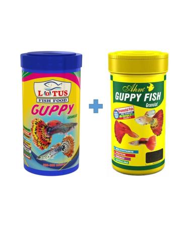 Ahm Guppy Fish Granules 250 Ml And Lotus Guppy Granules 250 Ml Box Guppy Tropical Fish Food