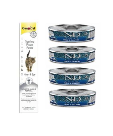& D Grain Free 4 Pieces Tuna Salmon Cat Wet Food 80 Gr + Gimcat Taurine 50 Gr