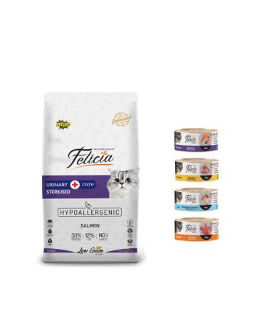Felicia Sterilized Salmon Cat Food 12 Kg + 4 Pieces Wet Food - Petliyo