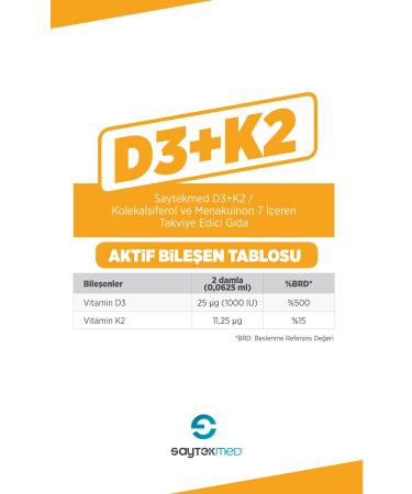 SAYTEKMED D3+k2 / Food Supplement Containing Cholecalciferol and Menaquinone 7 - Buy Online on GoSupps.com