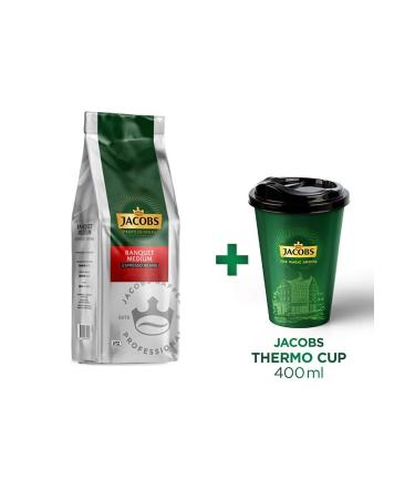 Jacobs Cafe Crema (banquet Medium) Bean Coffee 1 Kg + Thermo Cup 400 Ml Set