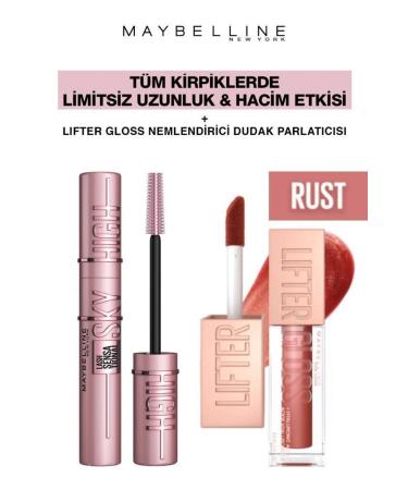 Maybelline New York Maybelline Sky High Giant Unlimited Lashes-Shiny Full Lips Makeup Set 016 Rust
