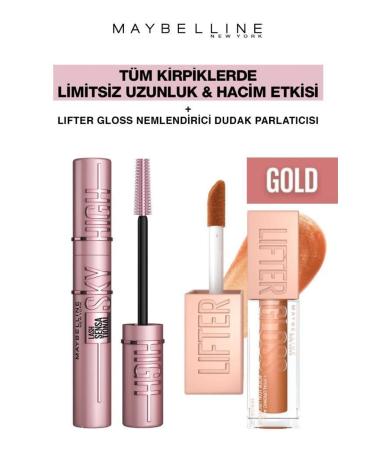 Maybelline New York Maybelline Sky High Giant Limitless Lashes-Shiny Full Lips Makeup Set 019 Gold