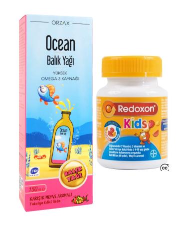 Ocean Omega 3 Mixed Fruit Flavored Fish Oil Syrup 150ml And Redoxon Kids 60 Chewable Tablets