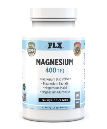 FLX 180 Tablets Magnesium Elements Complex 400 Mg Bisglycinate Malate Taurate Gluconate
