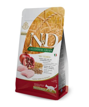 N & D Ancestral Grain Neutered Low Grain Chicken and Pomegranate Sterilized Cat Food 1.5 Kg