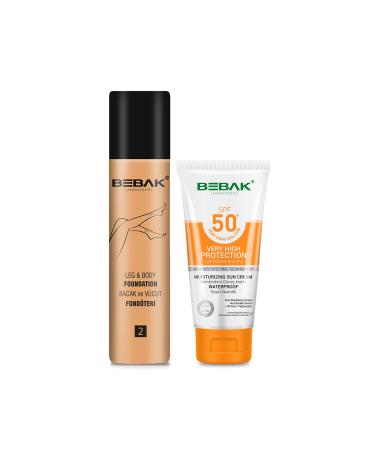 Bebak Leg Foundation Medium Medium Number 2 75 Ml + Moisturizing Sun Cream 50+ Spf High Protection 75 Ml
