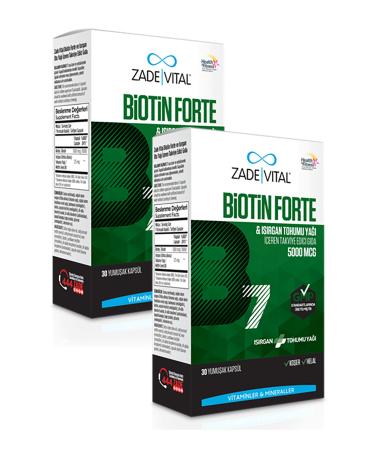 Zade Vital Biotin Forte 5000 Mcg (Supplementary Food Containing Nettle Seed Oil) 30 Capsules X 2 Boxes (60 Capsules)