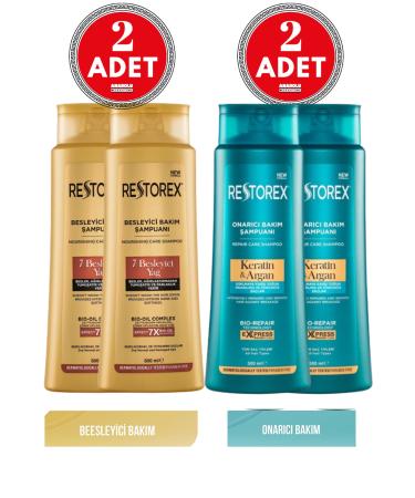 Restorex Care Shampoo 7 Nourishing Oils 500 Ml 2 Pieces + Keratin & Argan Shampoo 500 Ml 2 Pieces