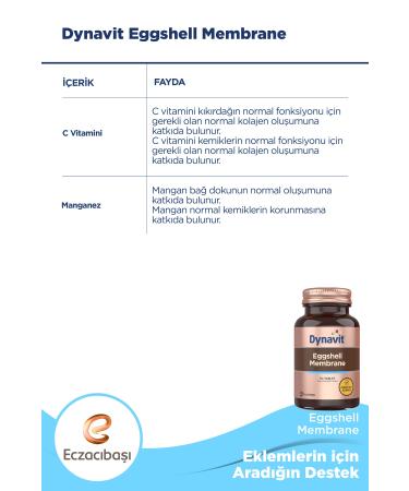 Dynavit Eggshell Membrane Supplementary Food Containing Eggshell Membrane Turmeric and Manganese 30 Tablets - Buy Online on GoSupps.com