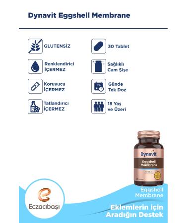 Dynavit Eggshell Membrane Supplementary Food Containing Eggshell Membrane Turmeric and Manganese 30 Tablets - Buy Online on GoSupps.com