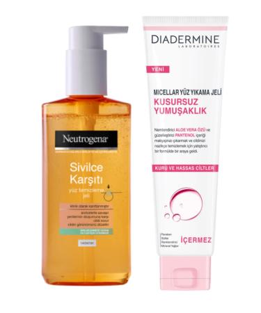 Neutrogena Anti-Acne Face Wash Gel 200ml and Diadermine Flawless Softness Face Wash Gel 150ml