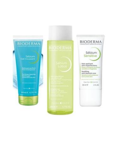 Bioderma Sebium Foaming Gel Tube 200 Ml+ Sebium Lotion 200 Ml+ Sebium Sensitive Cream