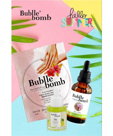 BUBBLEBOMB Hand Care Set 3 Keratin Care Gloves + Fungus Serum 50ml + Nail Care Oil Lime