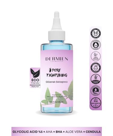 Dermien Cosmetics Purifying Revitalizing Pore Tightening Glycolic Acid Aha Bha Toner for All Skin Types 200 Ml