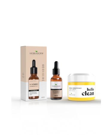 Herbaderm Superserum Pure Vitamin c and Hello Clean Oil-Based Cleansing Balm Brightening Pure Vitamin c