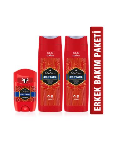Old Spice 400ml Shower Gel & Shampoo x2(800ml)+Deo Stick 50ml Captain
