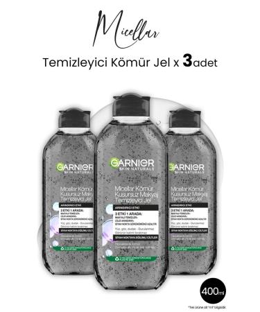Garnier Micellar Make-Up Remover Gel Charcoal 400 ml x 3 Pcs
