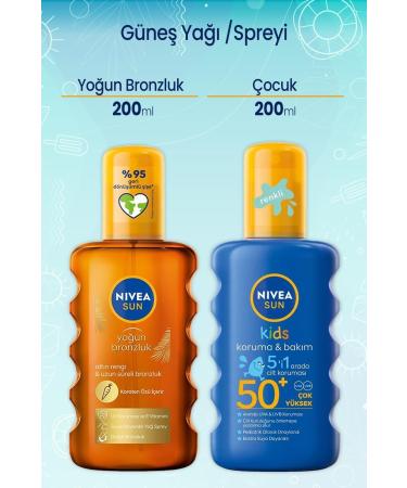 NIVEA Sun Carotene Sun Spray 200 Ml And Kids Colour Moisturising Sun Spray 50+ 200 Ml