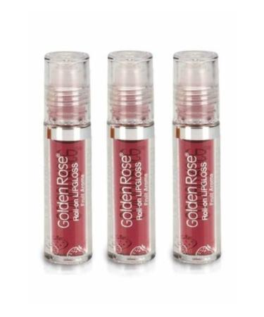 Golden Rose Fruit Lip Gloss - Roll On Lipgloss Strawberry X 3 Pieces