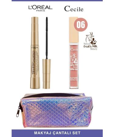 L'Oreal Paris Loreal Telescopic Instant Long Lashes-Cecile Goat Milk Permanent Plumping Lipstick Set 06