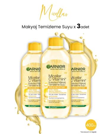 Garnier Micellar Flawless Make-Up Remover Water Vitamin C 400 ml x 3 Pcs