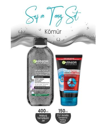 Garnier Charcoal Pure & Clean 3 in 1 150 ml and Micellar Charcoal Make-Up Remover Gel 400 ml