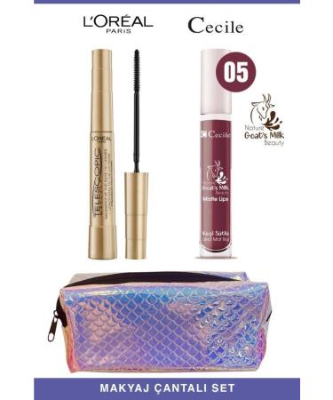 L'Oreal Paris Loreal Telescopic Instant Long Lashes-Cecile Goat Milk Permanent Plumping Lipstick Set 05