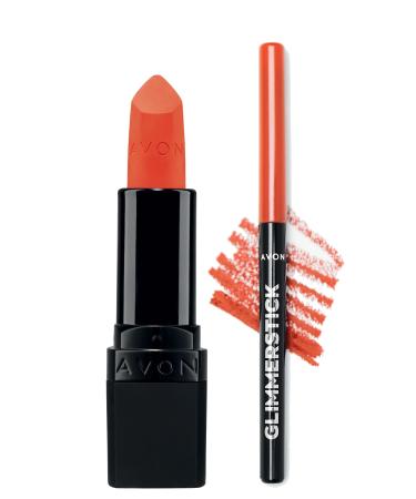 Avon Ultra Matte Lipstick Coral Fever and Glimmerstick Lip Pencil Coral Bundle