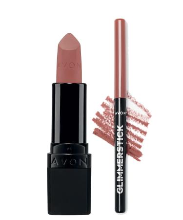 Avon Ultra Matte Lipstick Nude Suede and Glimmerstick Lip Pencil Blushed Nude Bundle