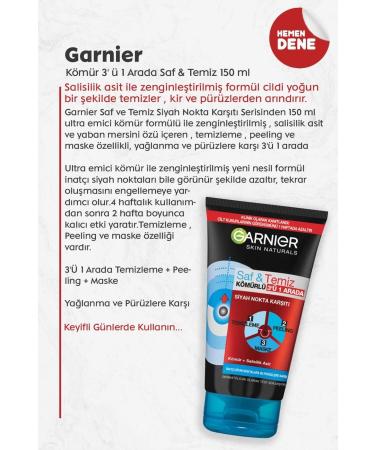Garnier Charcoal 3 in 1 Pure & Clean 150 ml - Buy Online on GoSupps.com