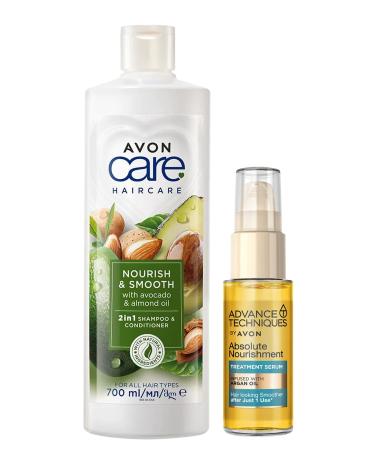 Avon Care Avocado Almond Shampoo Conditioner and Argan Oil Hair Serum Bundle