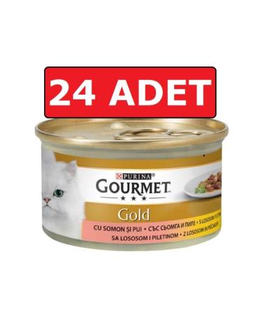 Purina Gourmet Gold Canned Cat Food with Salmon and Chicken Meat 24 Pieces 85 Gr Piece Meat Wet Food