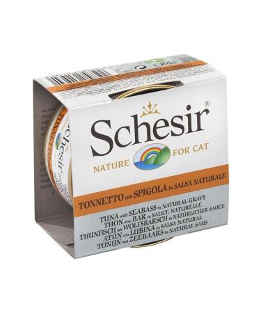 Canned Cat Food with Tuna and Sea Bass in Schesir Sauce 70 Gr X 6 Pieces