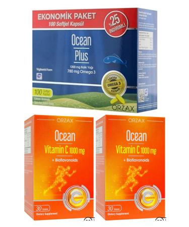 Ocean Plus Omega 3 1200 Mg 100 Capsules + Ocean Vitamin C 1000 Mg 30 Tablets 2 Pieces