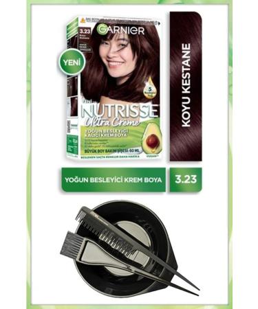 Garnier Nutrisse Ultra Cream Hair Dye 3.23 DARK CHESTNUT DYEING SET