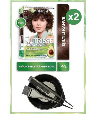 Garnier Nutrisse Ultra Cream Hair Dye 4 1:2 SHINING BROWN X2 DYEING SET