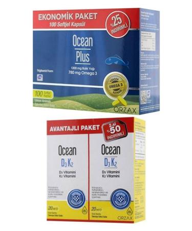 Ocean Plus Omega 3 1200 Mg 100 Capsules + Ocean Vitamin D3k2 Drops 20 Ml 2-Pack Advantage Package