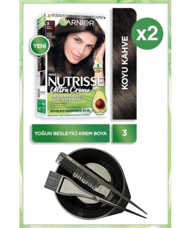 Garnier Nutrisse Ultra Cream Hair Dye 3 DARK BROWN X2 DYEING SET
