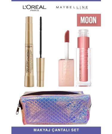 L'Oreal Paris Loreal Telescopic Instant Long Lashes-Maybelline Shiny and Full Lips 003 Moon Makeup Set