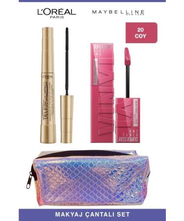 L'Oreal Paris Loreal Telescopic Instant Long Lashes-Maybelline Permanent and Full Lips 20 Coy Makeup Set