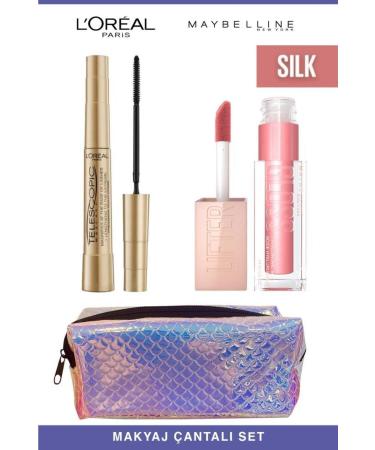 L'Oreal Paris Telescopic Instant Long Lashes Maybelline Shiny and Full Lips 004 Silk Makeup Set