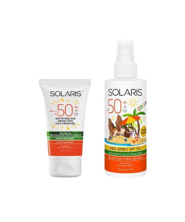 SOLARIS Gel Sun Cream for Oily Skin Types (MAT) Spf 50 (50 ML) and Children's Sun Cream Spray Spf 50