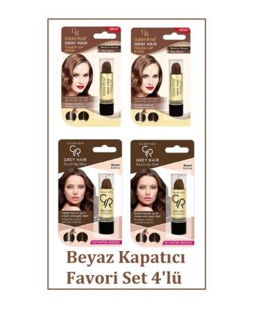 Golden Rose Gray Hair Brown Hair Concealer 4-Piece Favorite Set No:05 Brown 2 pieces - No:03 Medium Brown 2 pieces