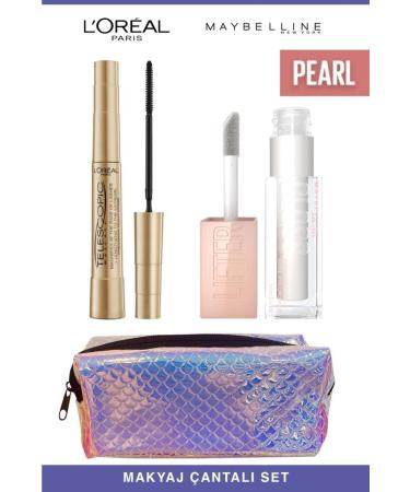 L'Oreal Paris Telescopic Instant Long Lashes-Maybelline Shiny and Full Lips 001 Pearl Makeup Set