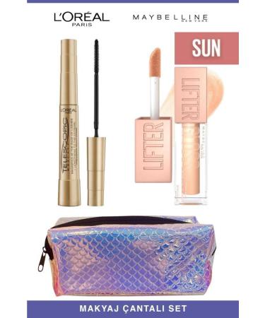 L'Oreal Paris Loreal Telescopic Instant Long Lashes-Maybelline Shiny and Full Lips 006 Reef Makeup Set
