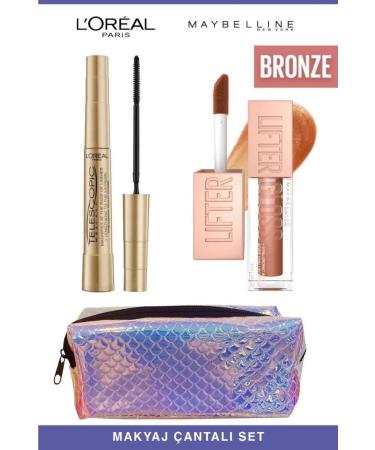 L'Oreal Paris Telescopic Instant Long Lashes Shiny and Full Lips 018 Bronze Makeup Set