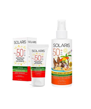SOLARIS Gel Sun Cream for Oily Skin Types (MAT) Spf 50 (50 ML) and Children's Sun Cream Spray Spf 50 - Buy Online on GoSupps.com