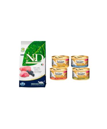 N & D Adult Grain-Free Lamb & Blueberry Cat Food 1.5 Kg + Gourmet Mixed Canned 4 Pieces.