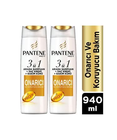 Pantene 3 in 1 Shampoo + Cream + Care Cure Repair Protector 470 ml x 2 - Buy Online on GoSupps.com